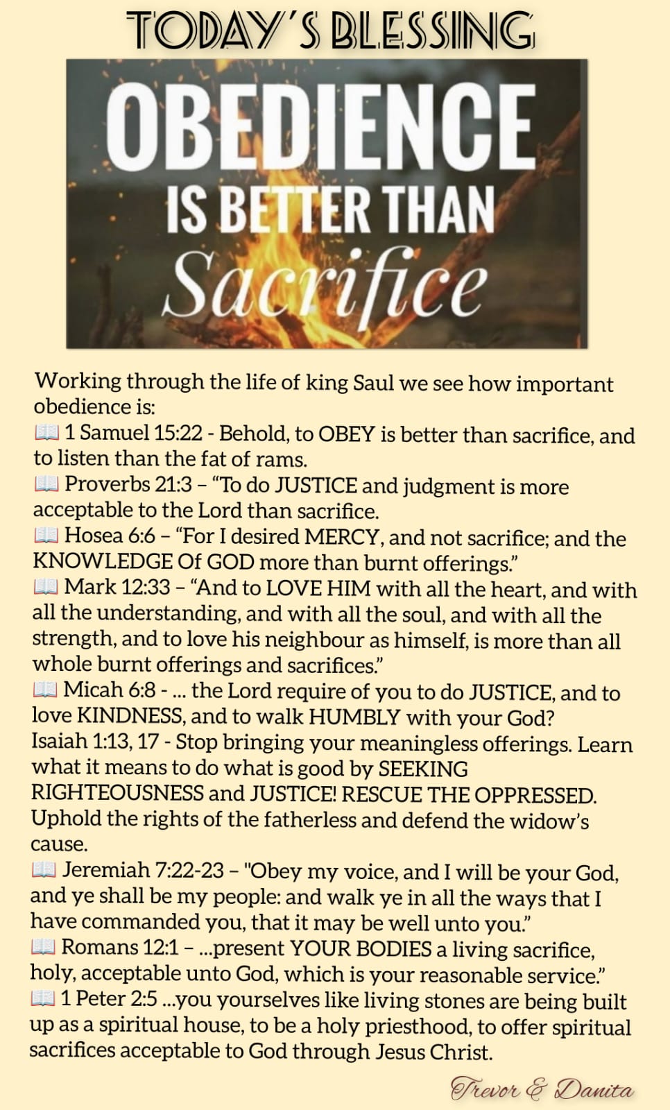 Obedience Better than Sacrifice